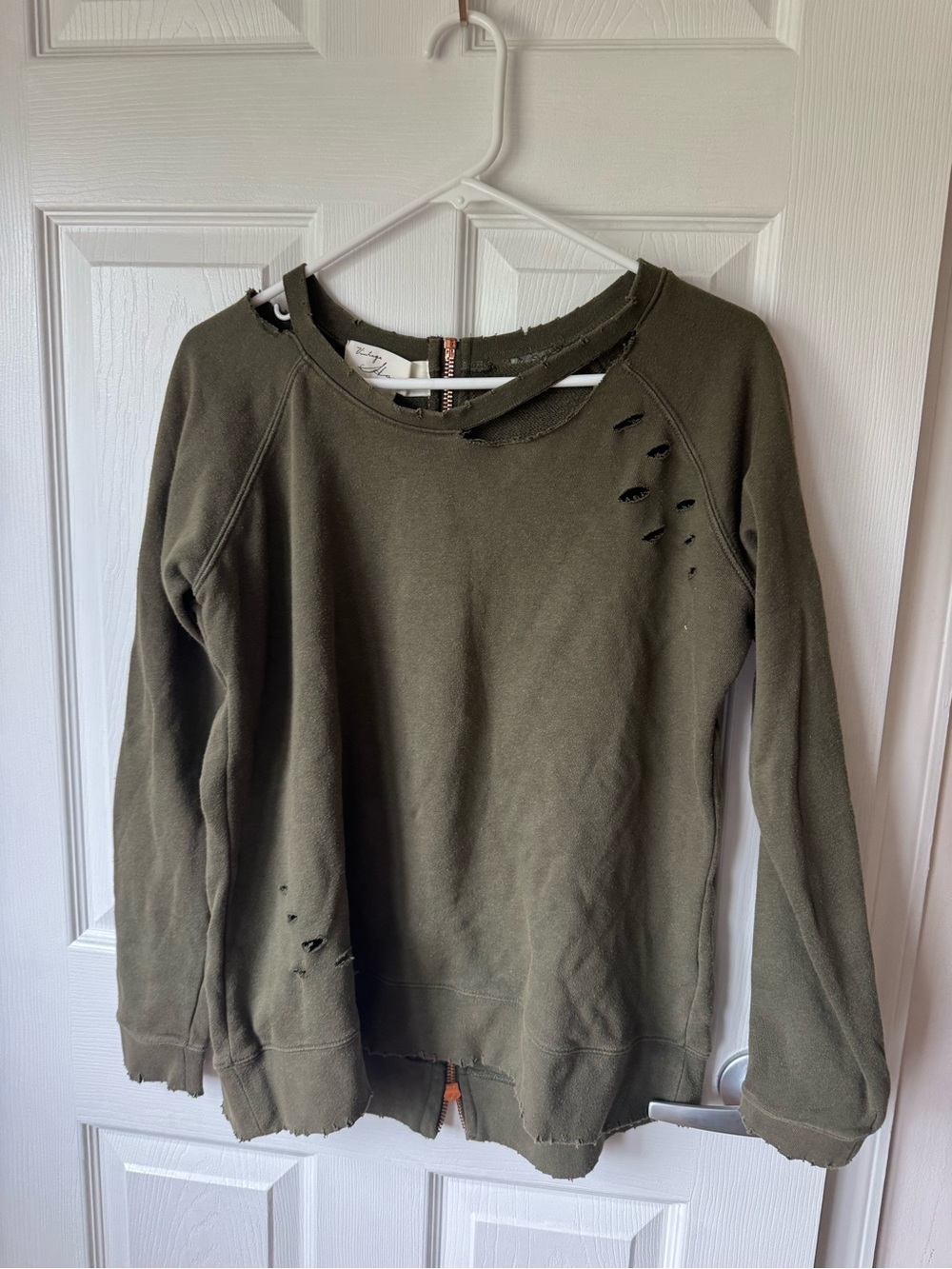 Vintage Havana Olive Green Distressed Crewneck Sweatshirt
